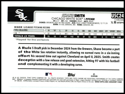 2025 Topps Chrome Update #USC24 Shane Smith Rookie Chicago White Sox