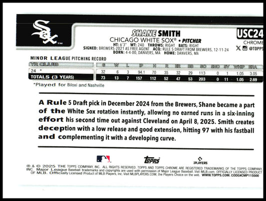 2025 Topps Chrome Update #USC24 Shane Smith Rookie Chicago White Sox