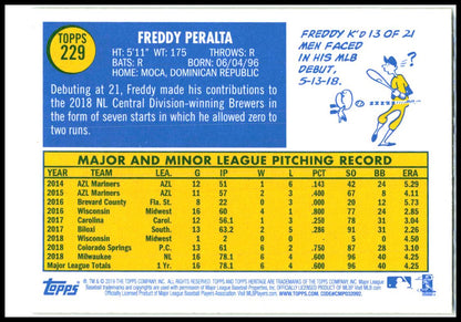 2019 Topps Heritage #229 Freddy Peralta Milwaukee Brewers