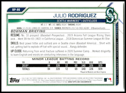 2021 Bowman Prospects #BP-86 Julio Rodriguez Seattle Mariners
