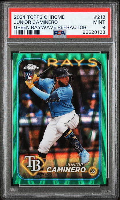 2024 Topps Chrome Green Raywave /99 #213 Junior Caminero Rookie Rays