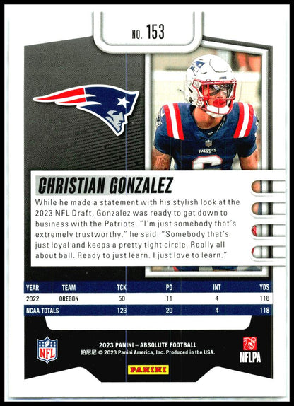 2023 Panini Absolute #153 Christian Gonzalez New England Patriots