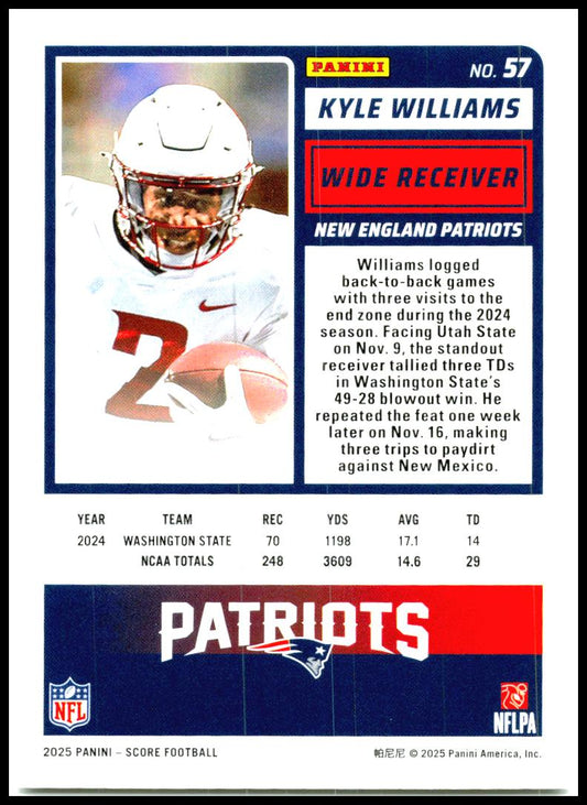 2025 Score #57 Kyle Williams Rookie New England Patriots