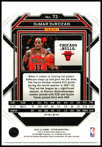 2022-23 Panini Prizm Prizms Silver #72 DeMar DeRozan Chicago Bulls