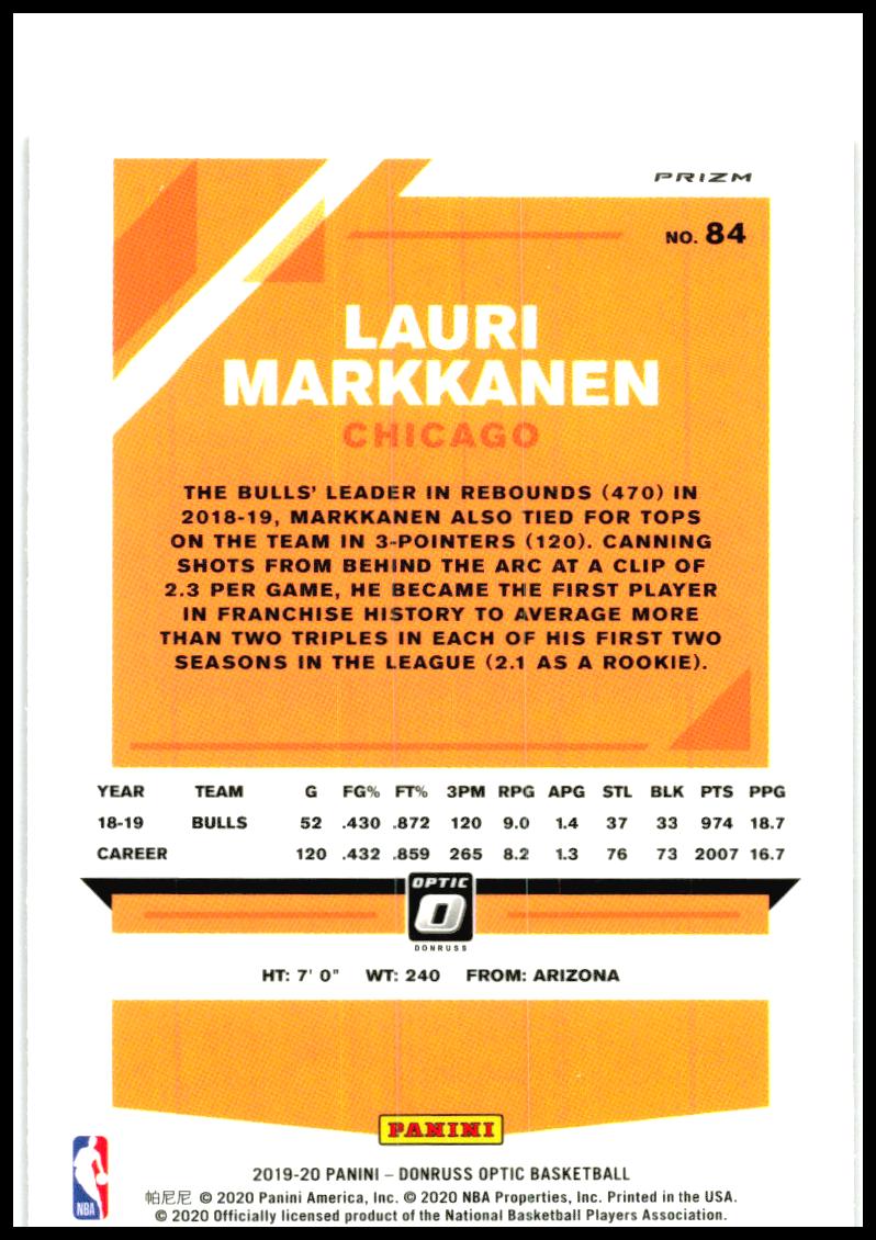 2019-20 Donruss Optic Red Wave #84 Lauri Markkanen Chicago Bulls
