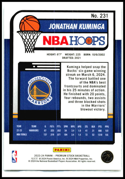 2023-24 Hoops Premium Stock #231 Jonathan Kuminga Golden State Warriors