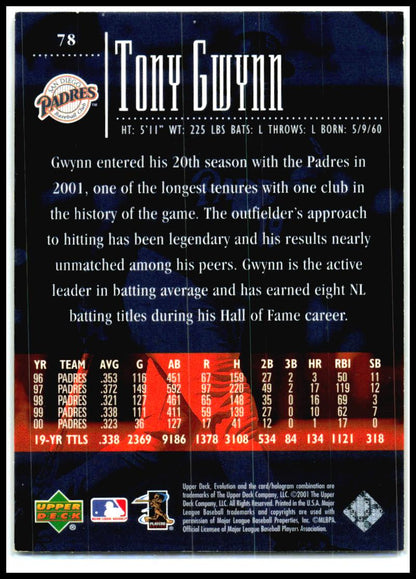 2001 Upper Deck Evolution #78 Tony Gwynn San Diego Padres