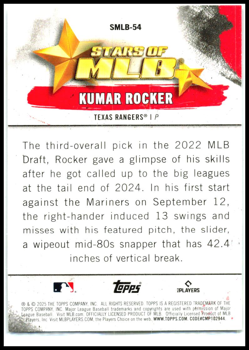 2025 Topps Stars of MLB #SMLB-54 Kumar Rocker Texas Rangers
