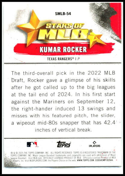 2025 Topps Stars of MLB #SMLB-54 Kumar Rocker Texas Rangers
