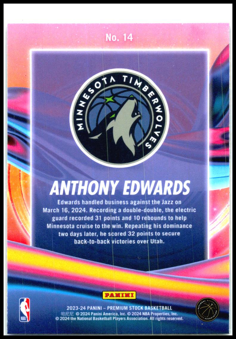 2023-24 Hoops Premium Stock Anti Gravity Premium #14 Anthony Edwards Minnesota