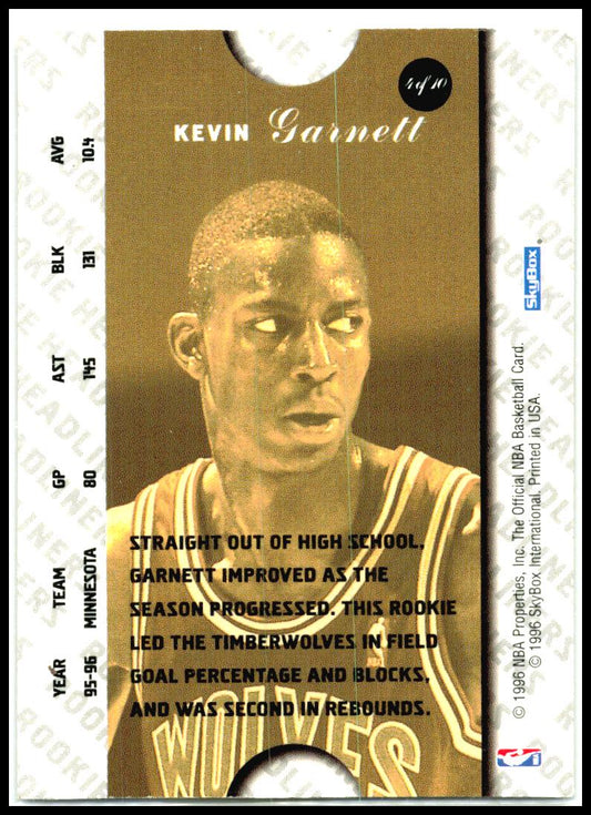 1996-97 Hoops Rookie Headliners #4 Kevin Garnett Minnesota Timberwolves