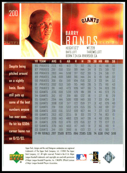 2004 Upper Deck #200 Barry Bonds San Francisco Giants
