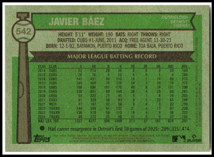 2025 Topps Heritage #542 Javier Báez Detroit Tigers