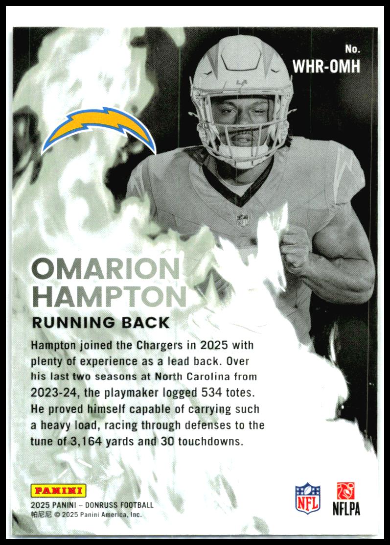 2025 Donruss White Hot Rookies #WHR-OMH Omarion Hampton Los Angeles Chargers