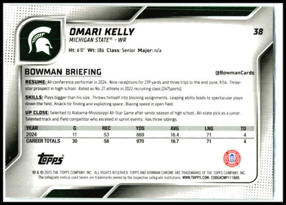 2025 Bowman University Chrome #38 Omari Kelly Michigan State Spartans