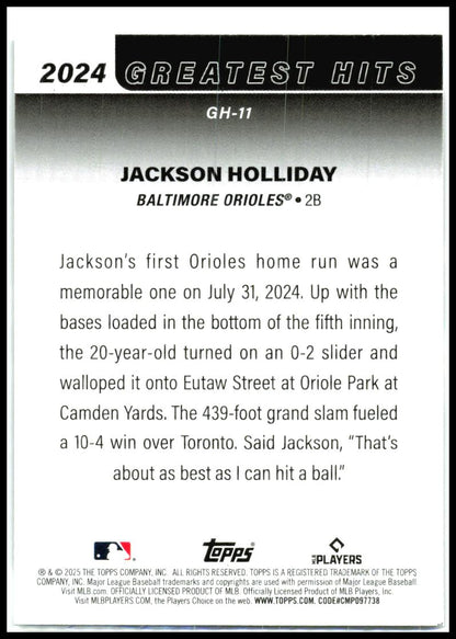 2025 Topps 2024 Greatest Hits #GH-11 Jackson Holliday Baltimore Orioles