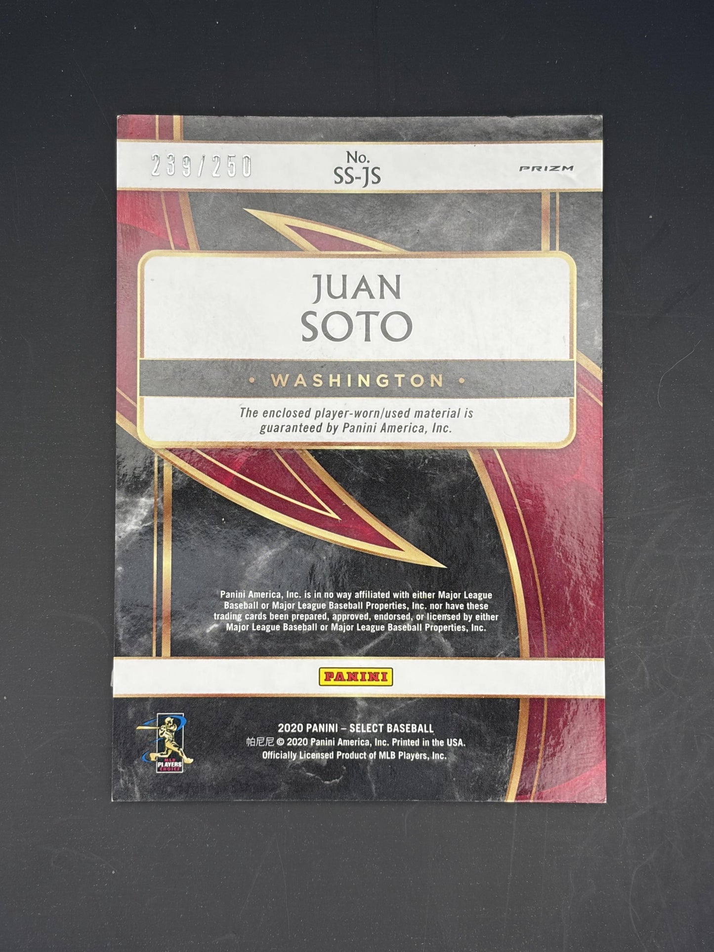2020 Panini Select Select Swatches Holo #SS-JS Juan Soto Nationals
