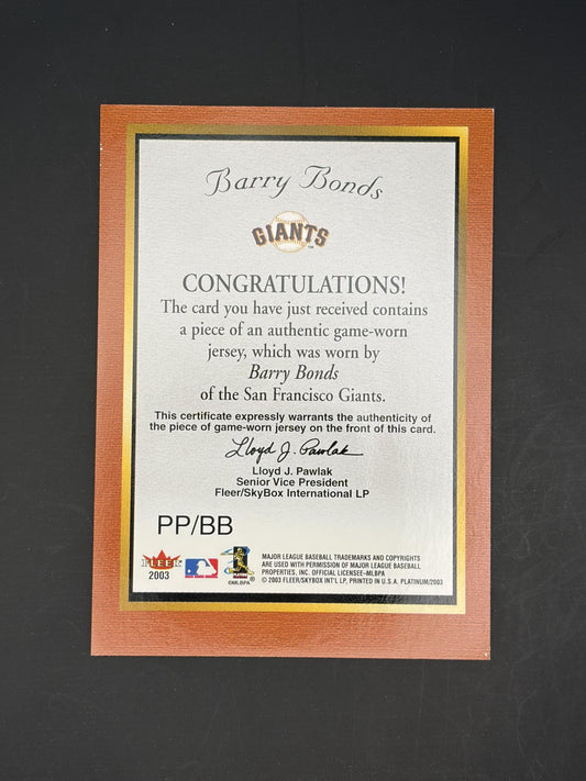 2003 Fleer Platinum Platinum Portraits Game Jersey #PP/BB Barry Bonds Giants