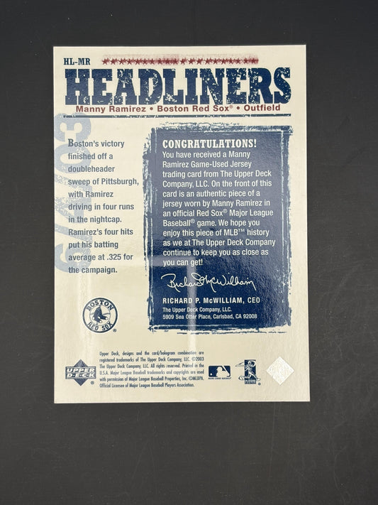 2004 Upper Deck Headliners Jerseys #HL-MR Manny Ramirez Boston Red Sox