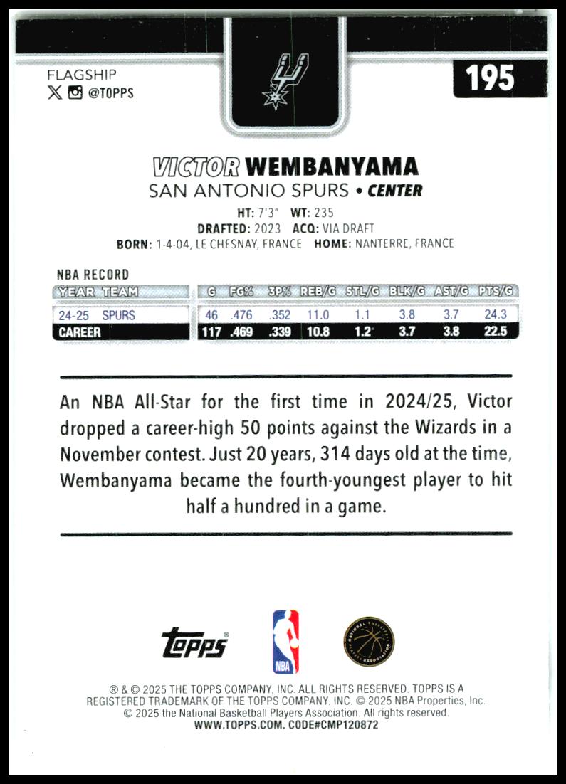 2025-26 Topps #195 Victor Wembanyama San Antonio Spurs