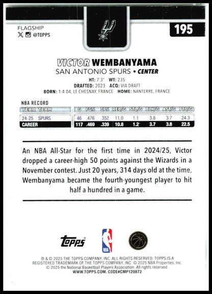 2025-26 Topps #195 Victor Wembanyama San Antonio Spurs