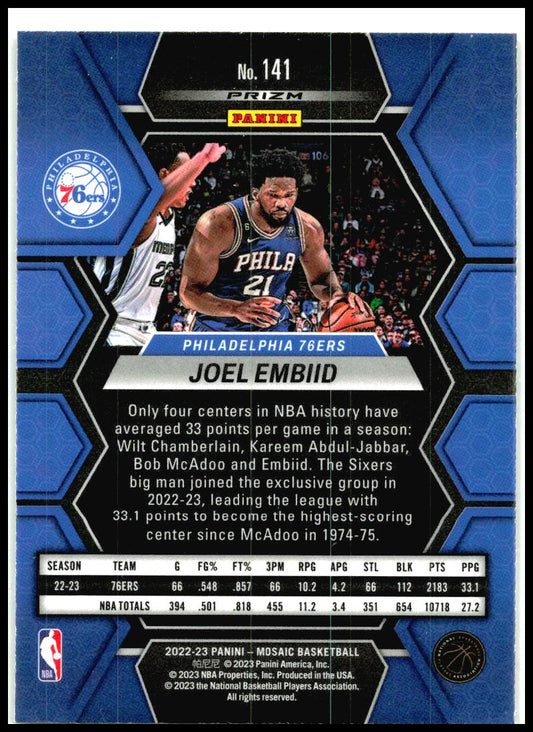 2022-23 Panini Mosaic Reactive Yellow #141 Joel Embiid Philadelphia 76ers