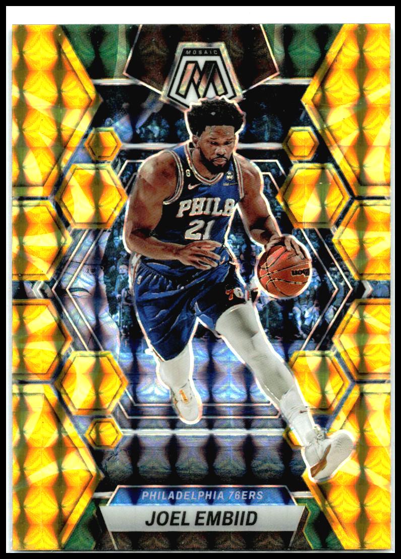 2022-23 Panini Mosaic Reactive Yellow #141 Joel Embiid Philadelphia 76ers