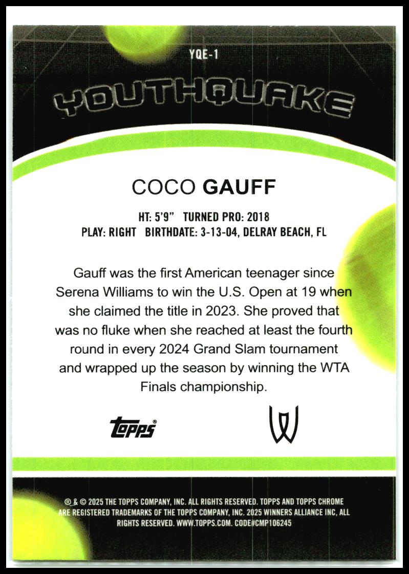 2025 Topps Chrome Youthquake #YQE-1 Coco Gauff