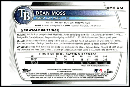 2025 Bowman Draft Mojo Blue Auto/150 #BMADM Dean Moss Dean Moss