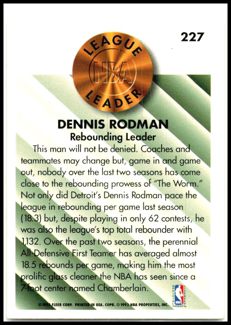 1993-94 Fleer #227 Dennis Rodman Detroit Pistons