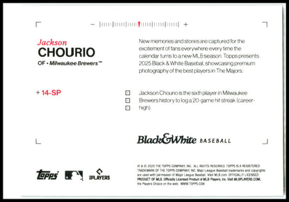2025 Black & White Baseball T #+14-SP Jackson Chourio Brewers