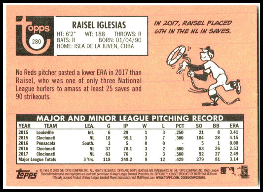 2018 Topps Heritage #280 Raisel Iglesias Cincinnati Reds