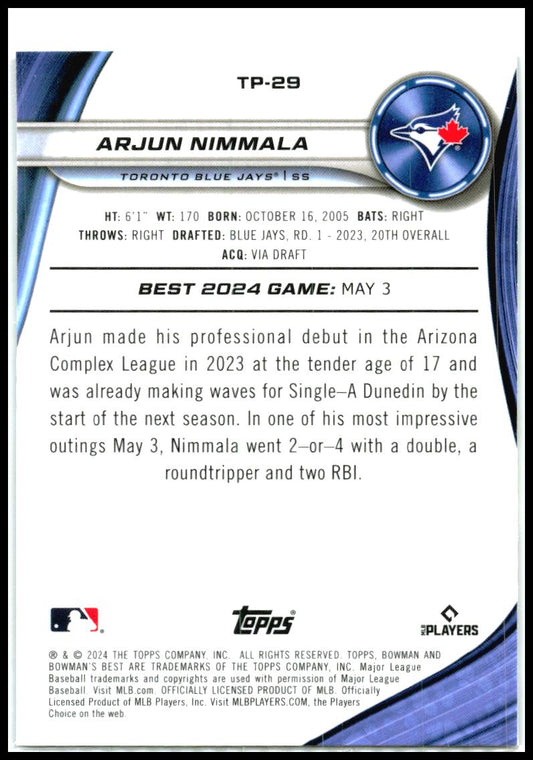 2024 Bowman's Best Prospects #TP-29 Arjun Nimmala Toronto Blue Jays