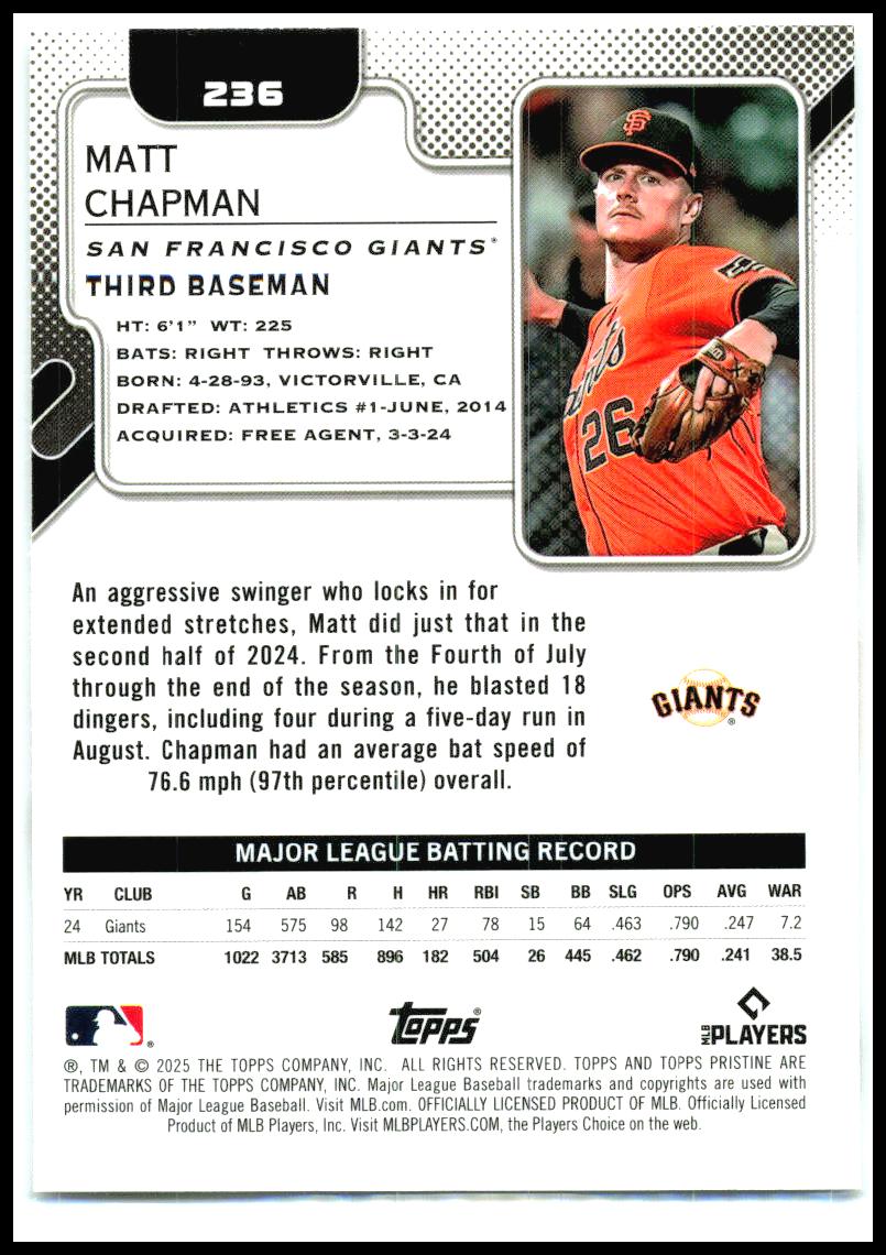 2025 Topps Pristine #236 Matt Chapman San Francisco Giants