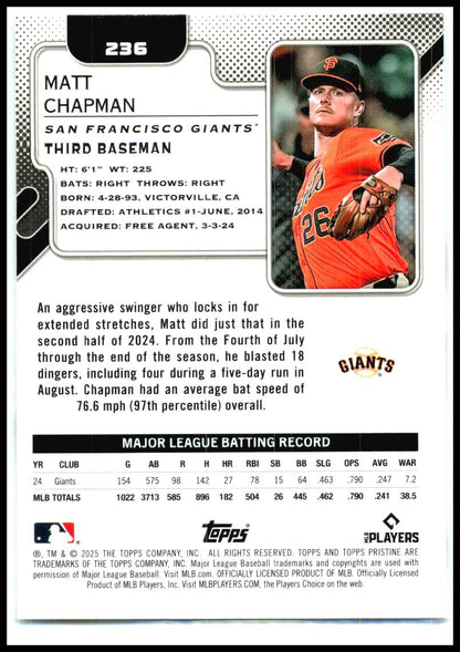 2025 Topps Pristine #236 Matt Chapman San Francisco Giants