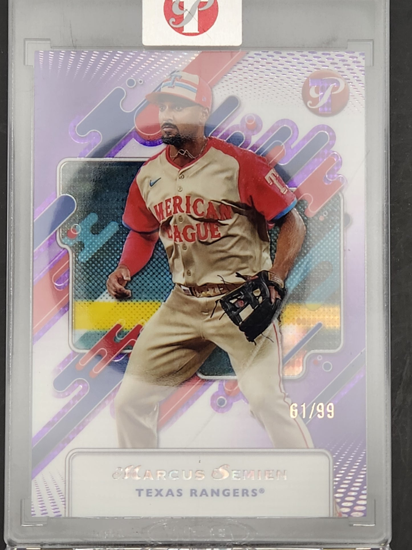 2025 Topps Pristine Purple Refractor #252 Marcus Semien #/99 Texas Rangers