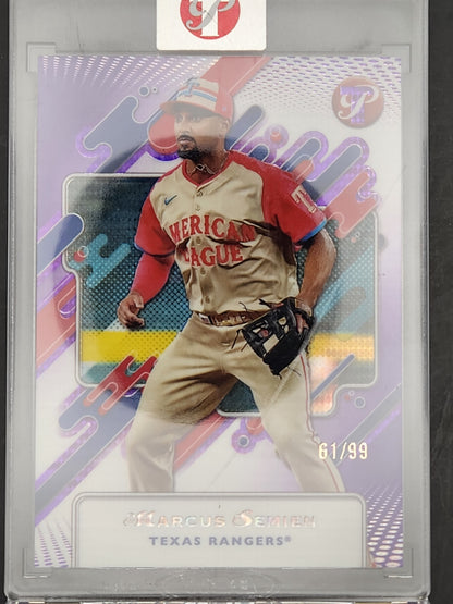 2025 Topps Pristine Purple Refractor #252 Marcus Semien #/99 Texas Rangers