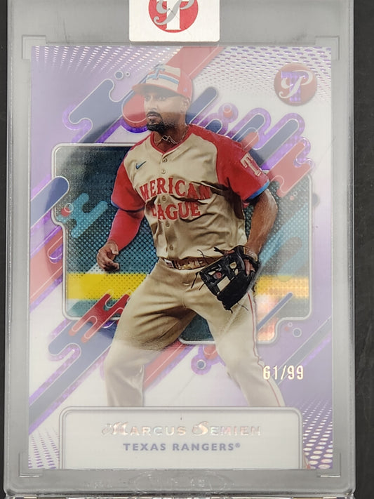 2025 Topps Pristine Purple Refractor #252 Marcus Semien #/99 Texas Rangers