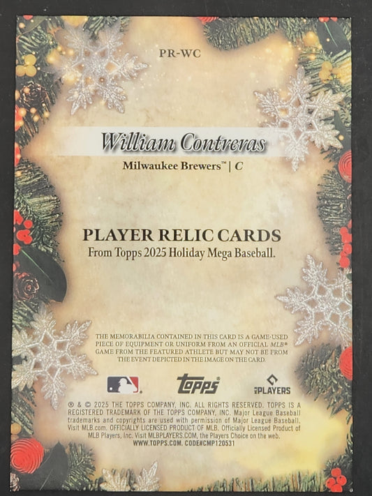 2025 Topps Holiday Player Relics Blue Metallic #PR-WC William Contreras Brewers