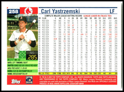 2025 Topps Archives #258 Carl Yastrzemski Boston Red Sox
