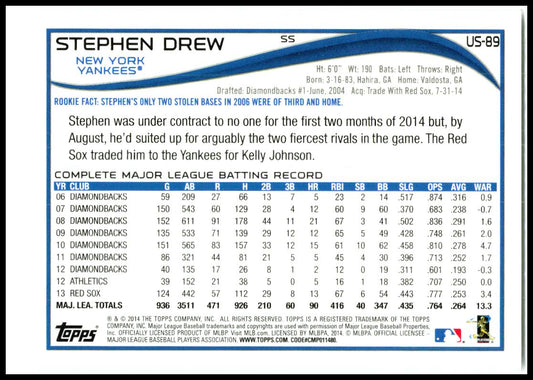 2014 Topps Update #US-89 Stephen Drew New York Yankees
