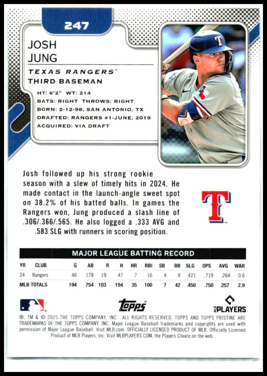 2025 Topps Pristine #247 Josh Jung Texas Rangers