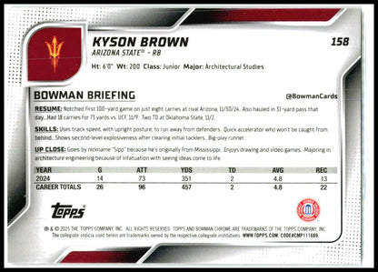 2025 Bowman University Chrome Pink Lava Refractor #158 Kyson Brown Arizona State