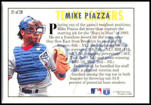 1994 Fleer Team Leaders #21 Mike Piazza Los Angeles Dodgers