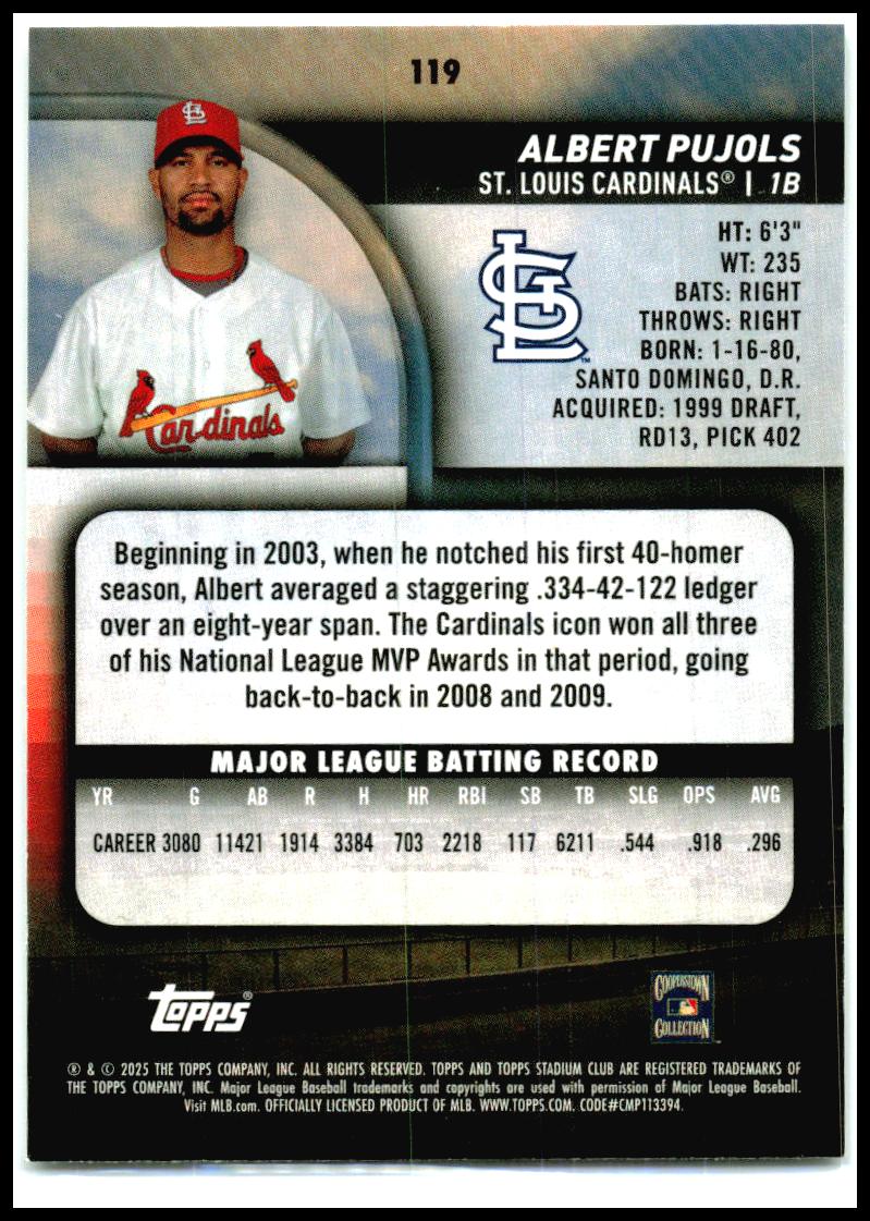 2025 Stadium Club #119 Albert Pujols St. Louis Cardinals