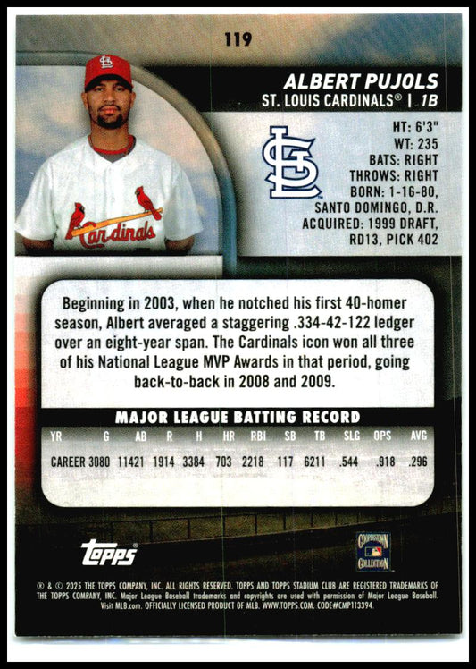 2025 Stadium Club #119 Albert Pujols St. Louis Cardinals