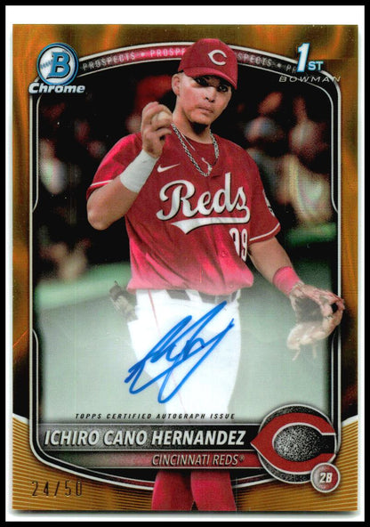 2025 Bowman Chrome Auto Gold Lava /25 #CPA-IC Ichiro Cano Hernandez Auto Reds