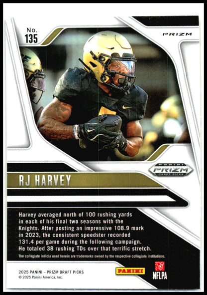2025 Panini Prizm Draft Picks Prizms Gold Ice #135 RJ Harvey UCF Knights