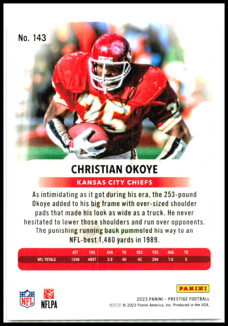 2023 Panini Prestige Xtra Points Diamond #143 Christian Okoye Kansas City Chiefs