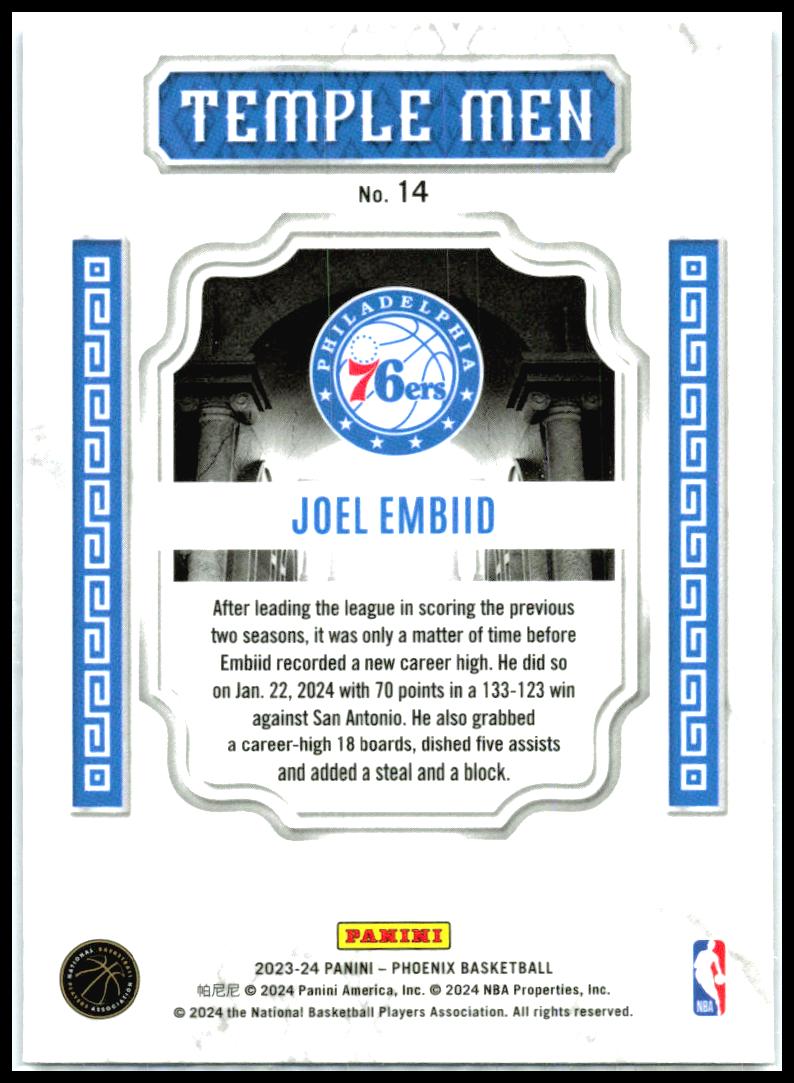 2023-24 Panini Phoenix Temple Men Phoenix Blue Ice #14 Joel Embiid 76ers